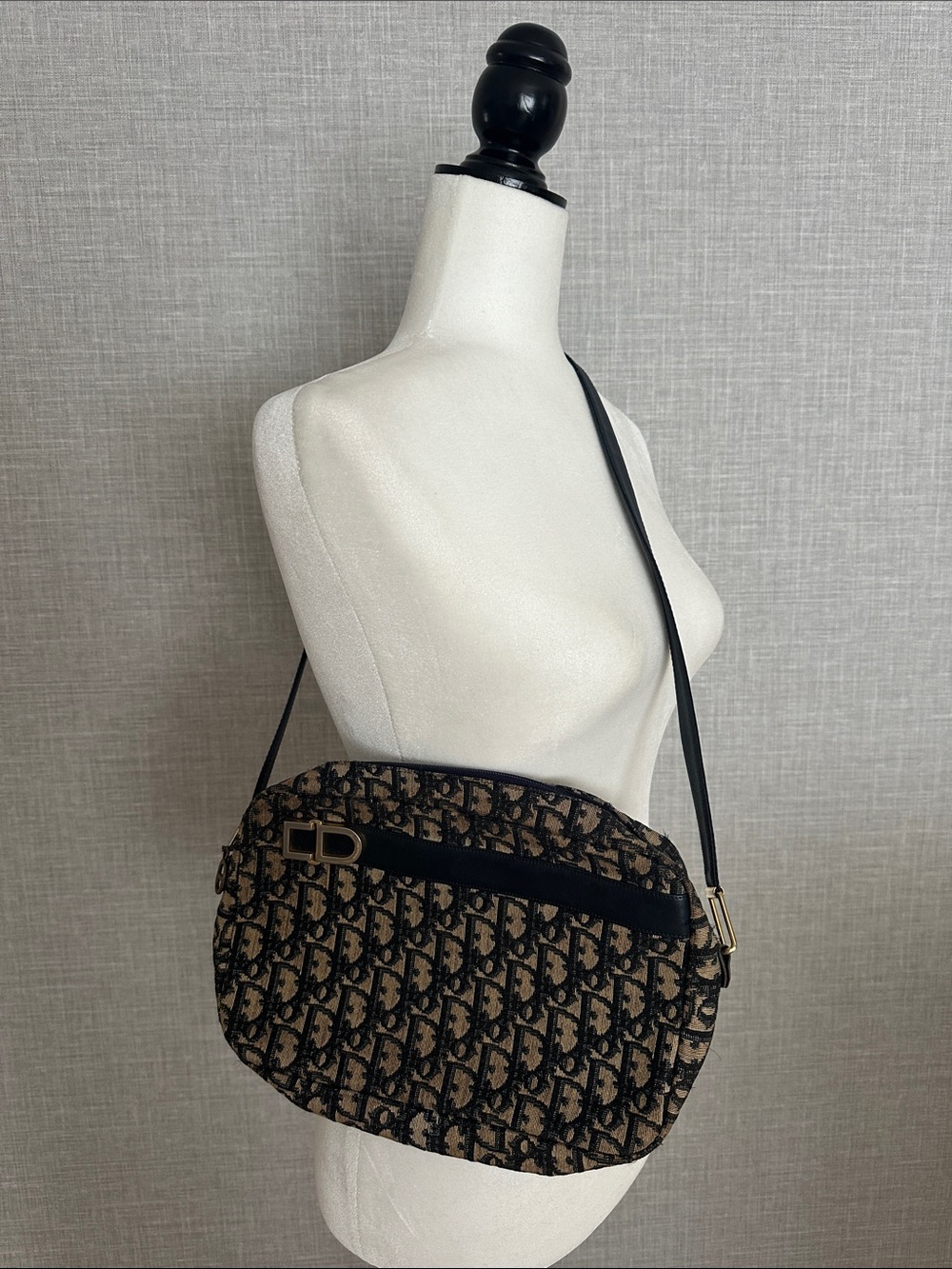 Vintage Christian Dior Navy Trotter Oblique Camera Crossbody Bag CD Logo